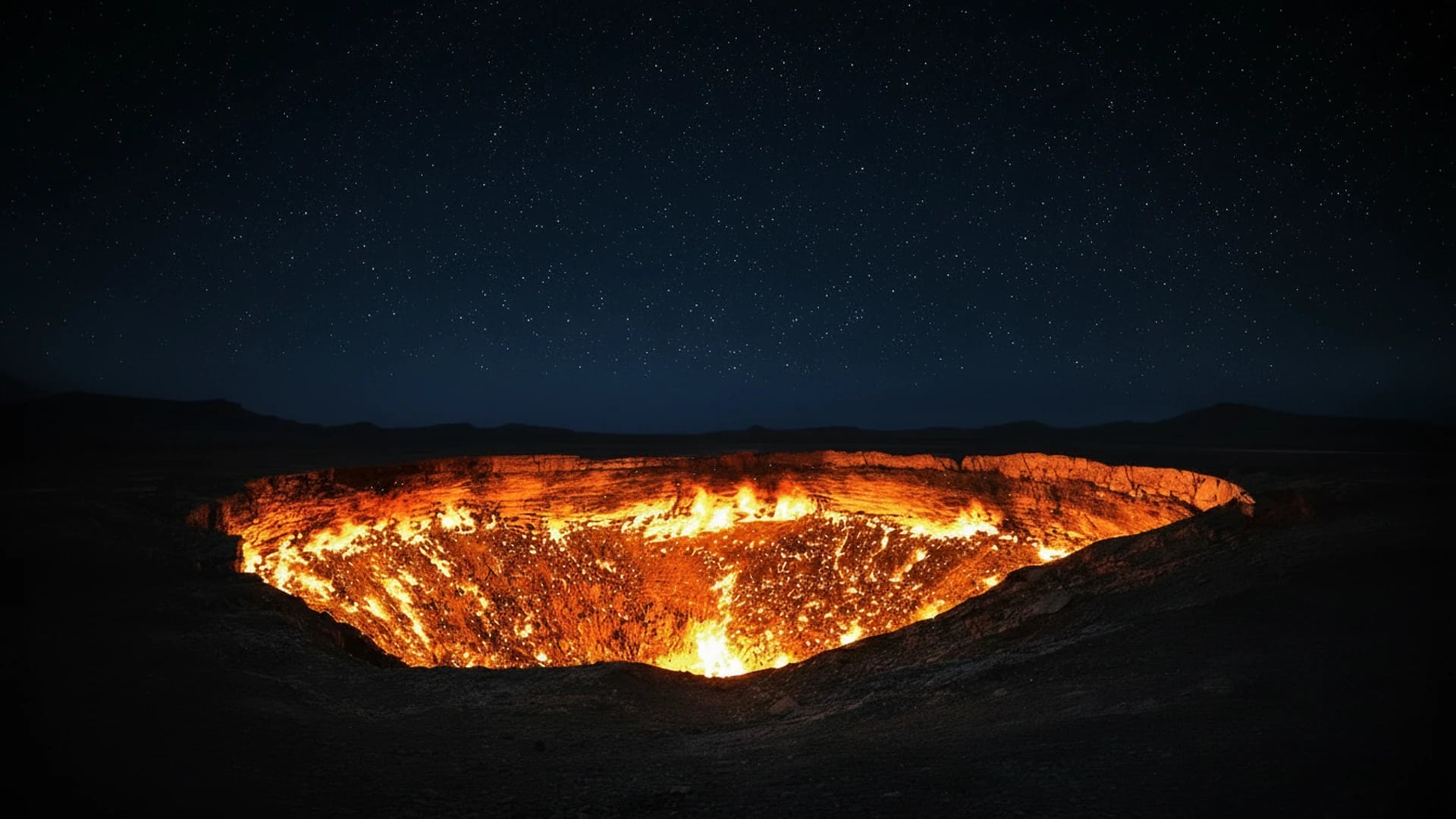 Darvaza Gas Crater at night, the Door to Hell in Turkmenistan